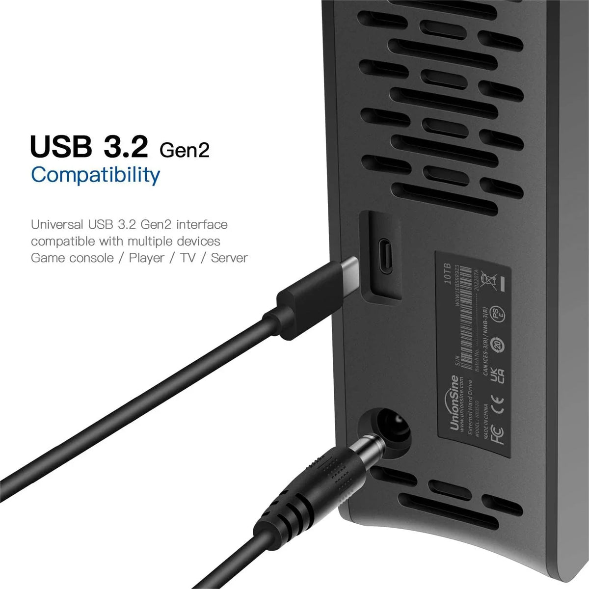 3.5-inch external hard drive, supporting USB 3.2 Gen2 Type-C interface, suitable for PCs, Macs, desktops, laptops, and televisions (black)
