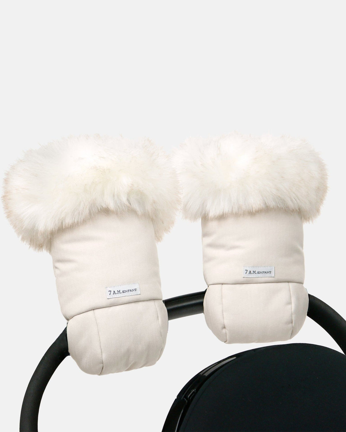 7AM Enfant Warmmuffs - White Fur and Beige Heather