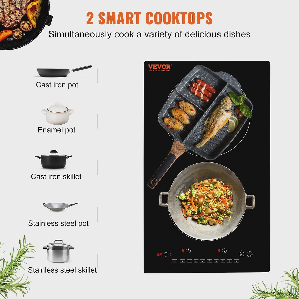 BENTISM 12 inch Electric Cooktop 2 Burners 1800W Stove Top Touch Control