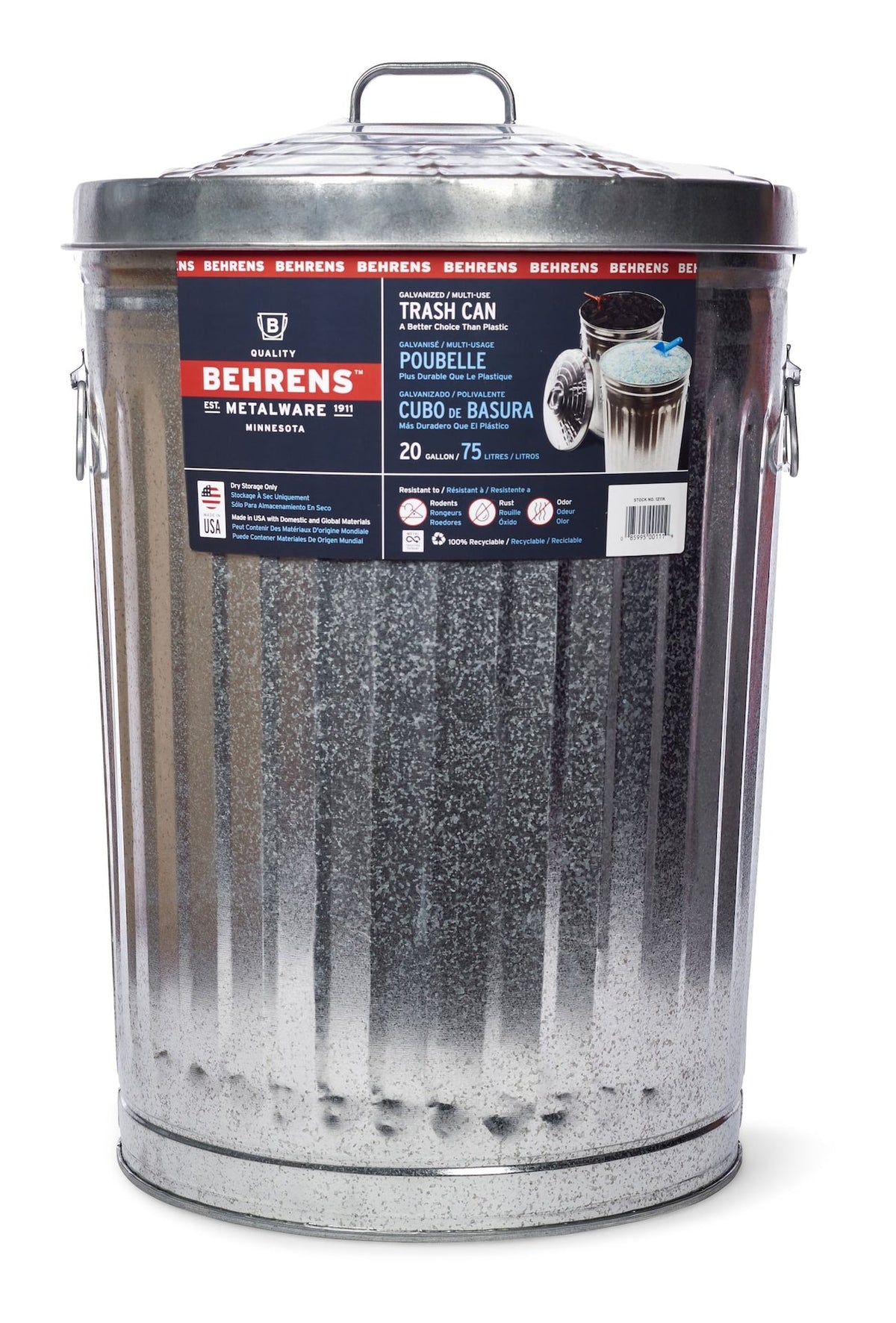 Behrens Galvanized Steel Circular Multi-Purpose Garbage Can, 75-L (19.8 US gal)