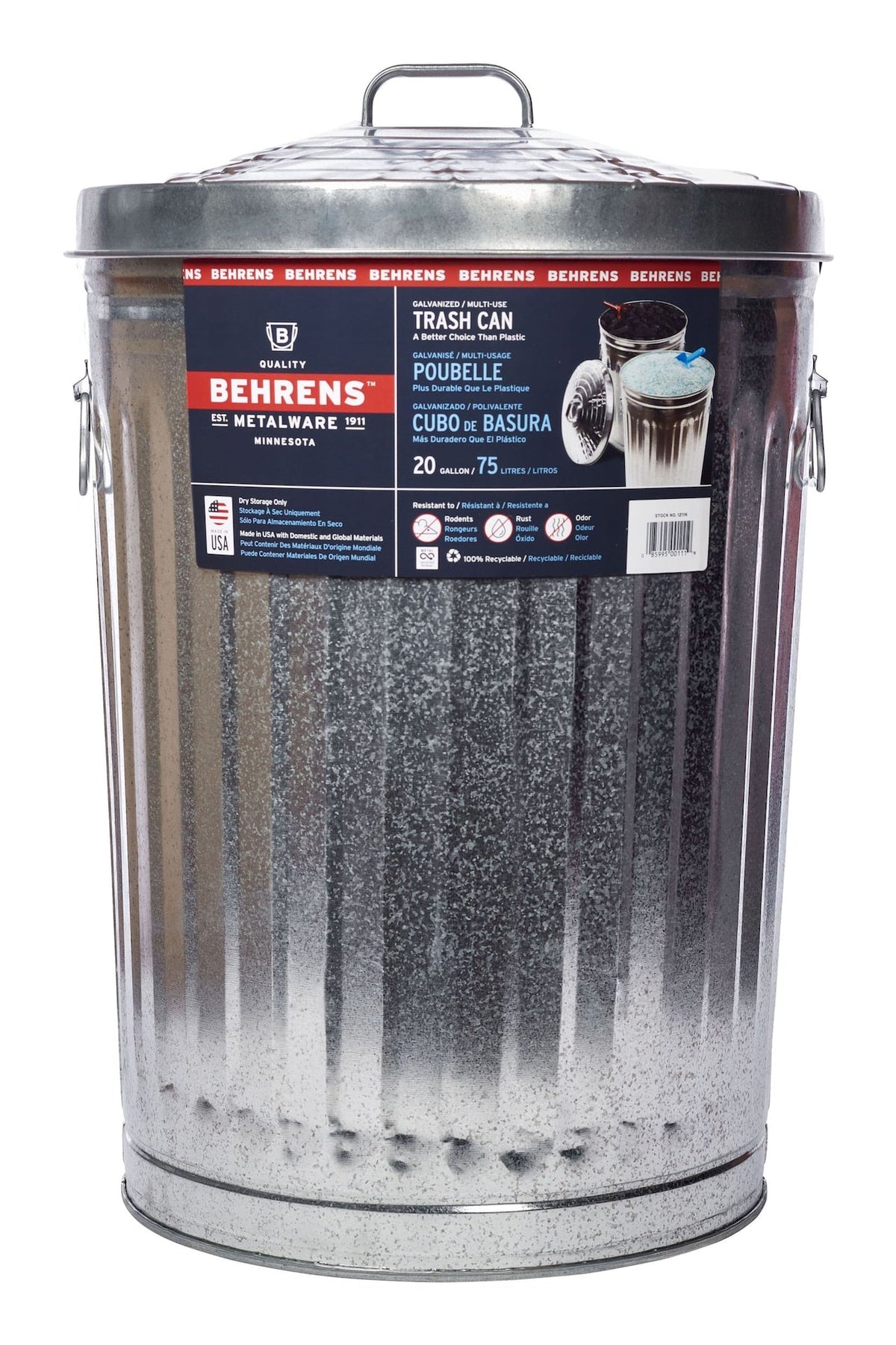 Behrens Galvanized Steel Circular Multi-Purpose Garbage Can, 75-L (19.8 US gal)