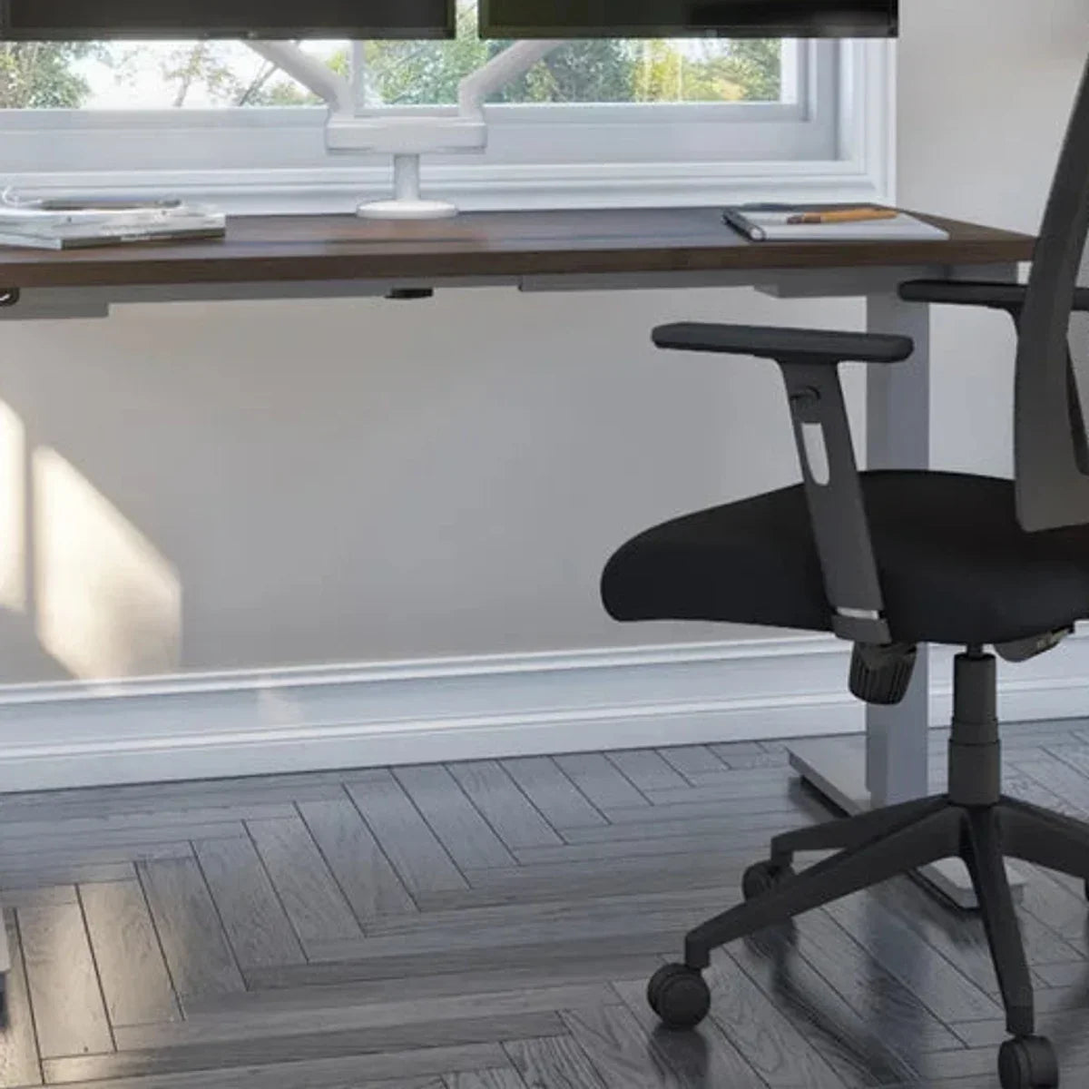 Bestar Upstand 61 cm x 122 cm (24 in. x 48 in.) Height Adjustable Desk with Dual Monitor Arm
