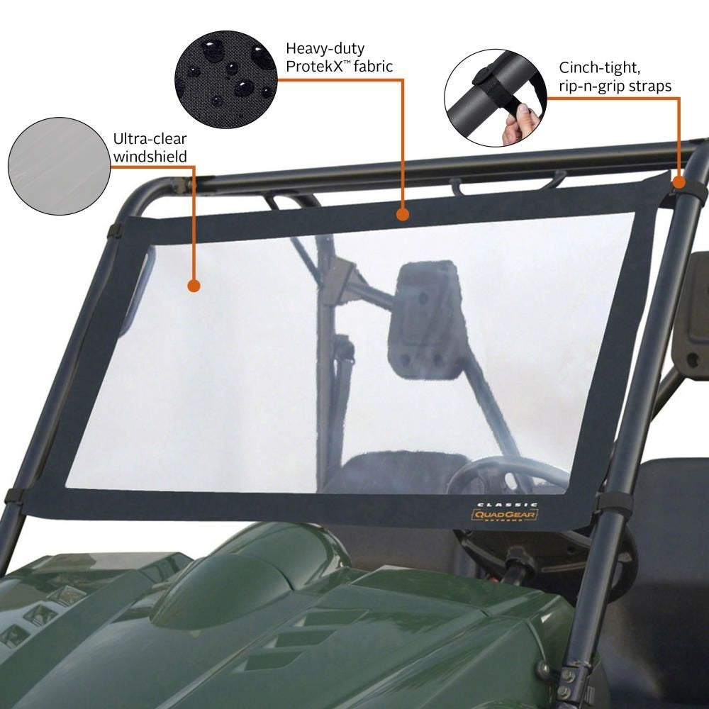 Classic Accessories 78627 QuadGear UTV Windshield for Kawasaki Mule 2500/3000 & Polaris Ranger, Black