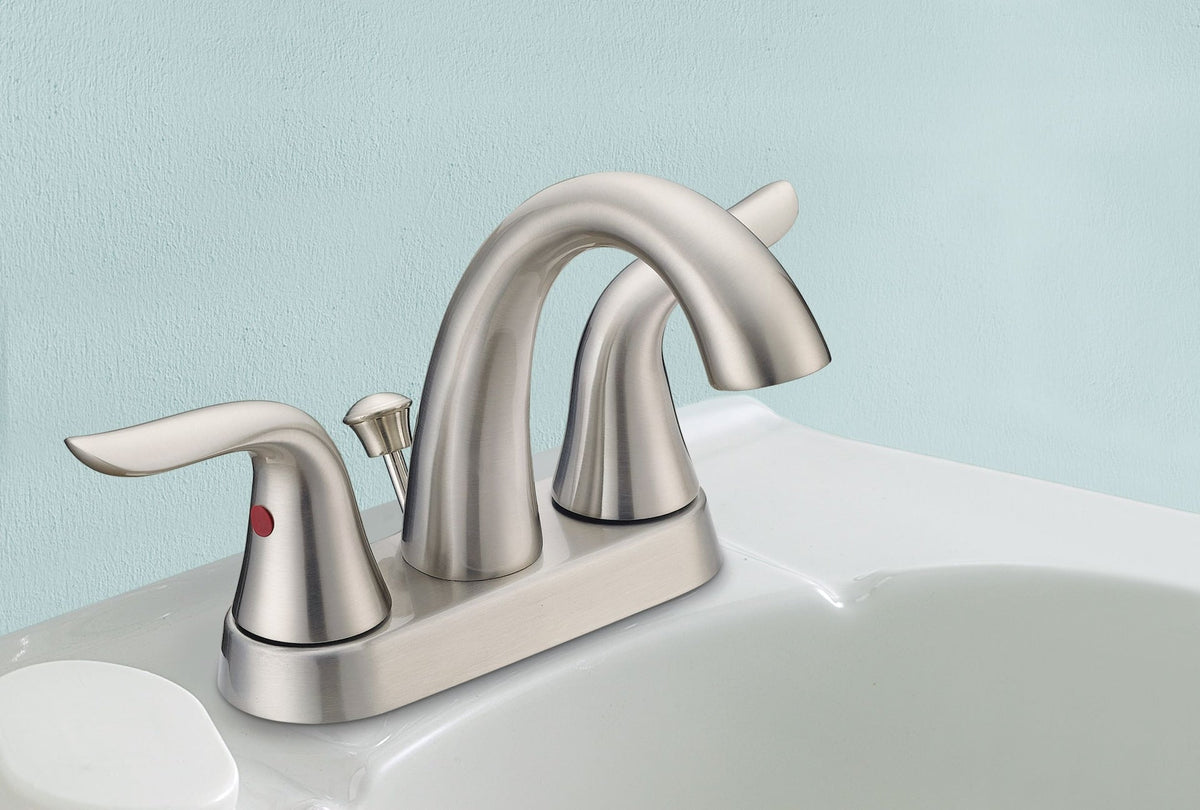 Danze Plymouth Double Handle 4-in Centreset Bathroom Sink Faucet with Pop-Up Drain, Brushed Nickel