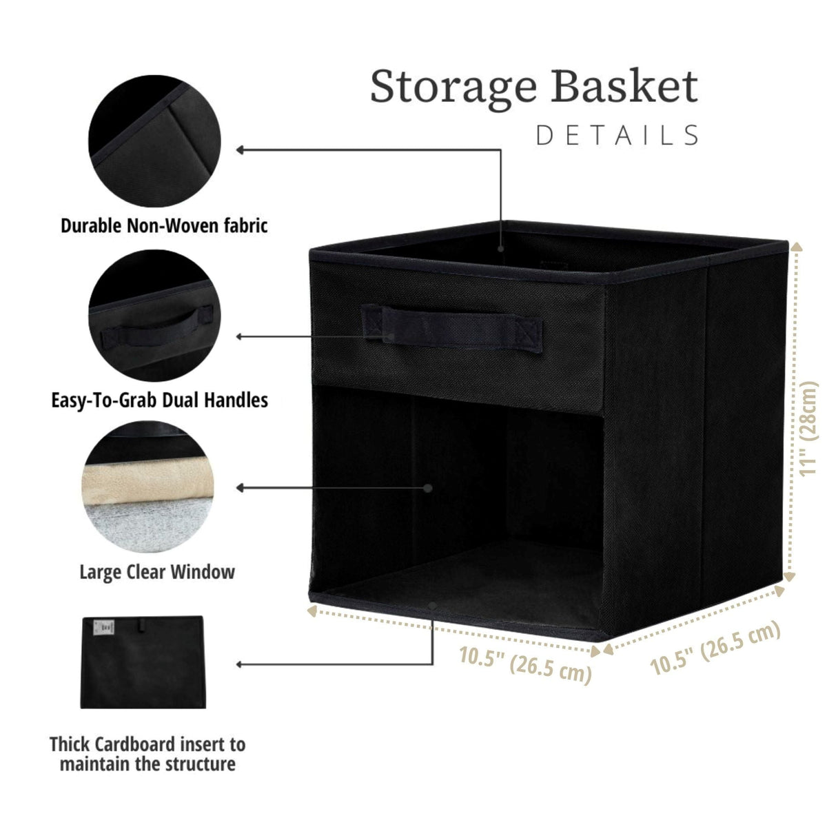 Decomomo Collapsible Transparent Front Cube, 11-in, 6-pk, Black