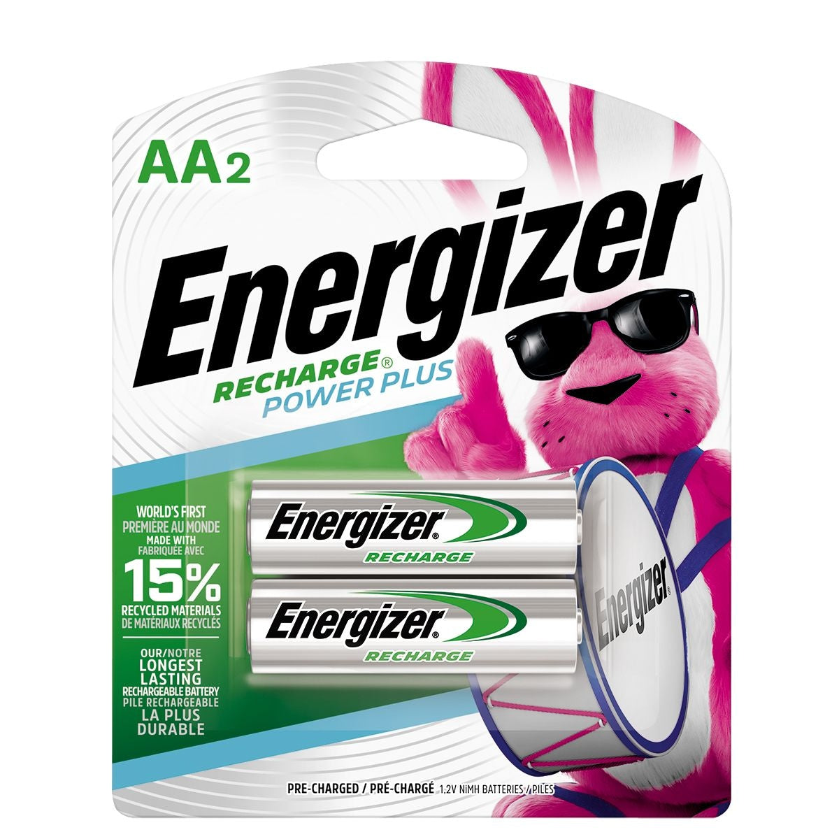 Energizer NH15BP-2 2-pk AA 2300 mAh NiMH Rechargeable Batteries, Pre-Charged, All Purpose