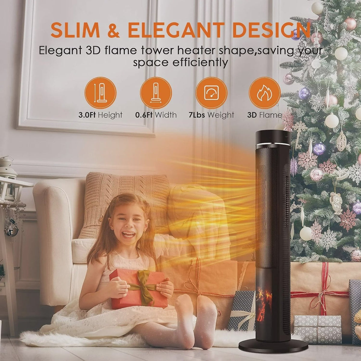Airchoice 1500W 36 in Ceramic Tower Space Heater, 3 Heat Settings, Adjustable, for 300 sq ft