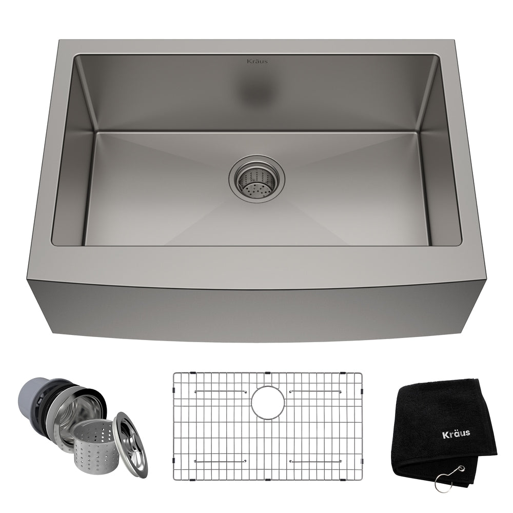 Kraus Standard PRO Apron Front Farmhouse Stainless Steel Single Bowl Kitchen Sink, 30x21x10-in