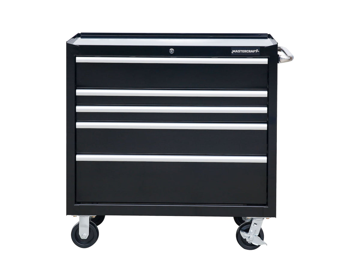 Mastercraft 5-Drawer Powder-Coated Steel Tool Cabinet, Black, 36-in