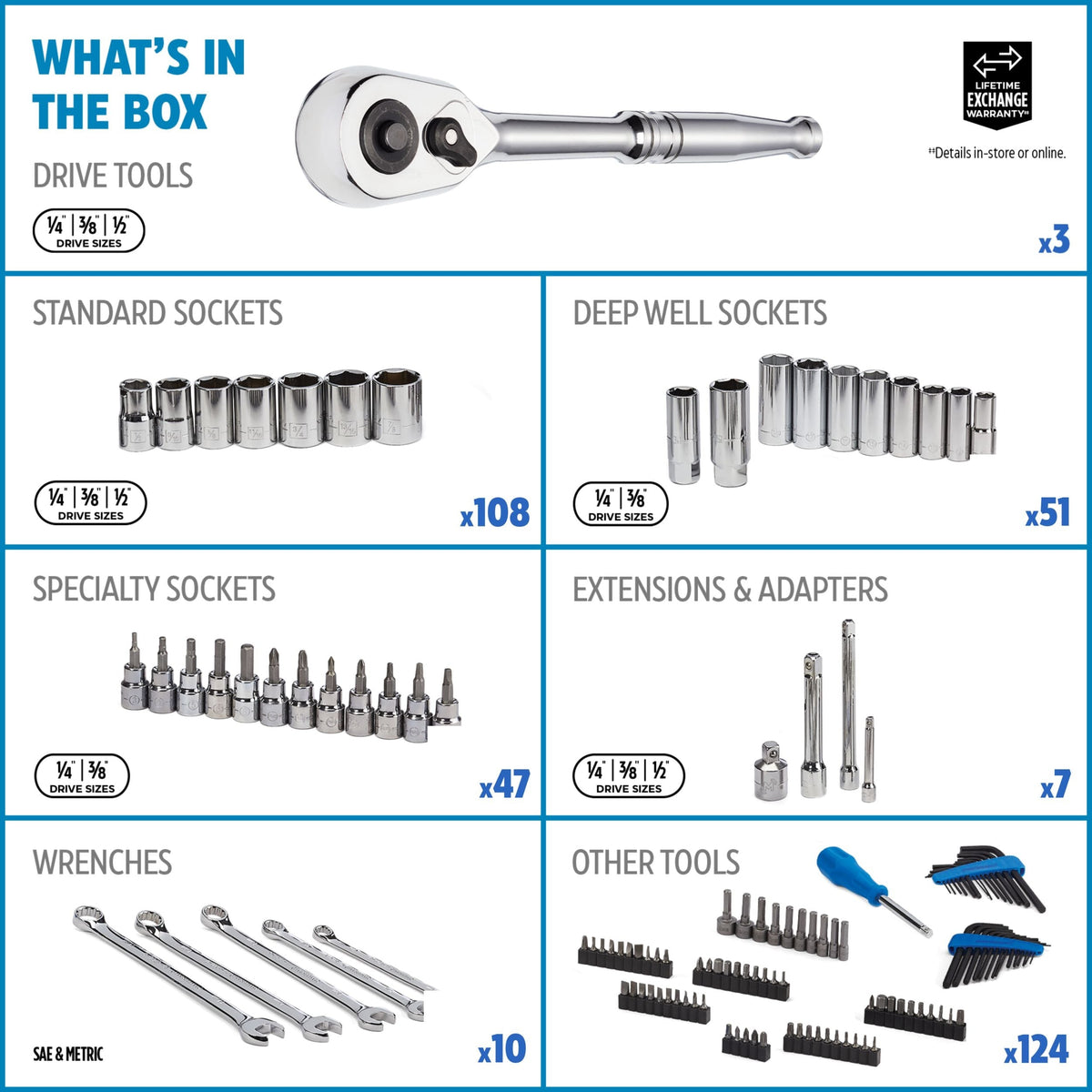 Mastercraft Socket Set, 350-pc, SAE / Metric, CRV, Nickel-Chrome Plating