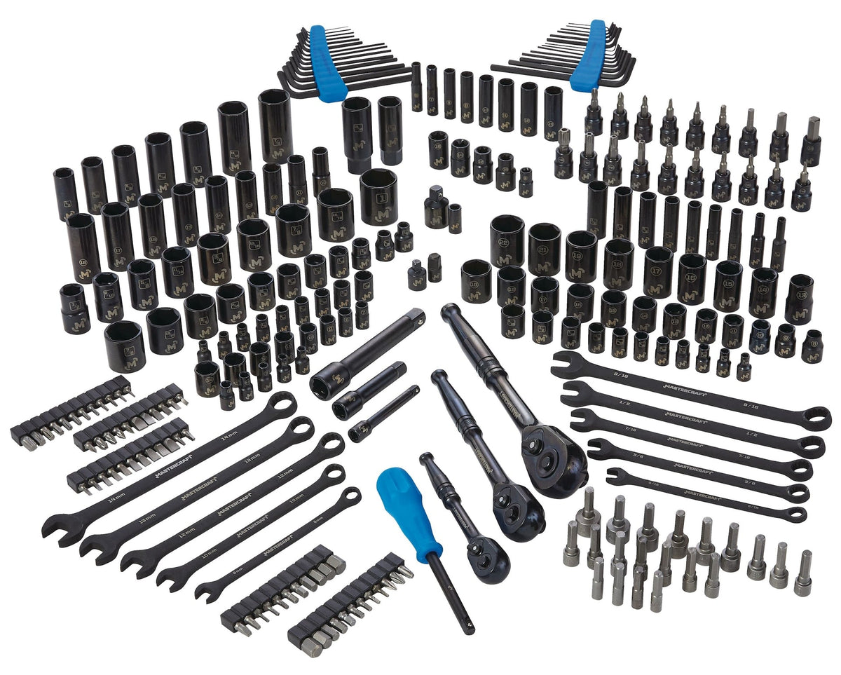 Mastercraft Socket Set, SAE/Metric, CRV, Black Steel Finish, 260-pc