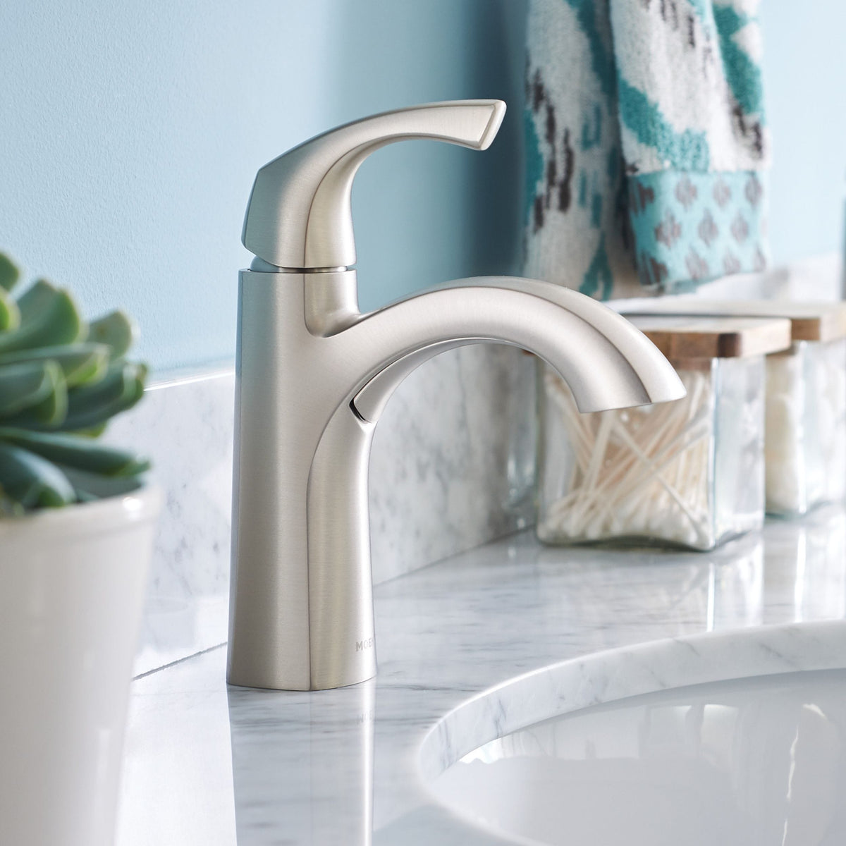 Moen Lindor Single Handle Bathroom Faucet, Spot Resist Brushed Nickel
