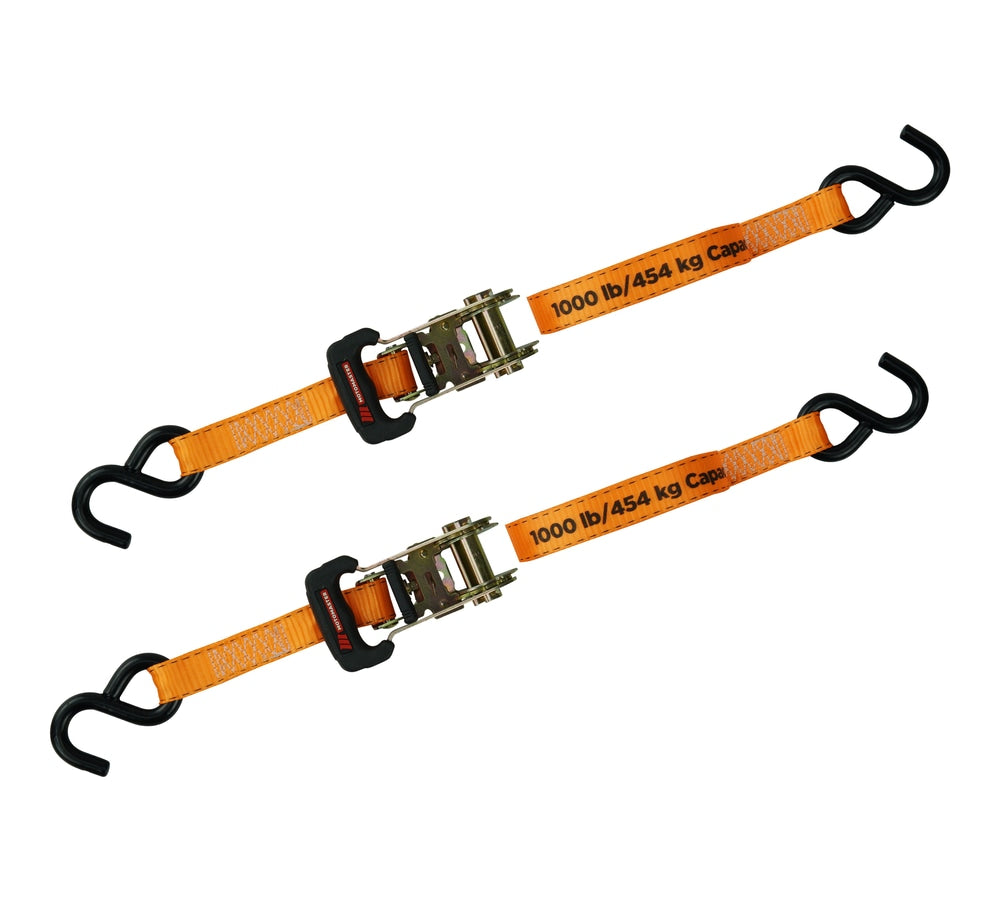 MotoMaster 3,000-lb Padded Handle Ratchet Tie Down Straps, 1.25-in x 10-ft, 2-pk
