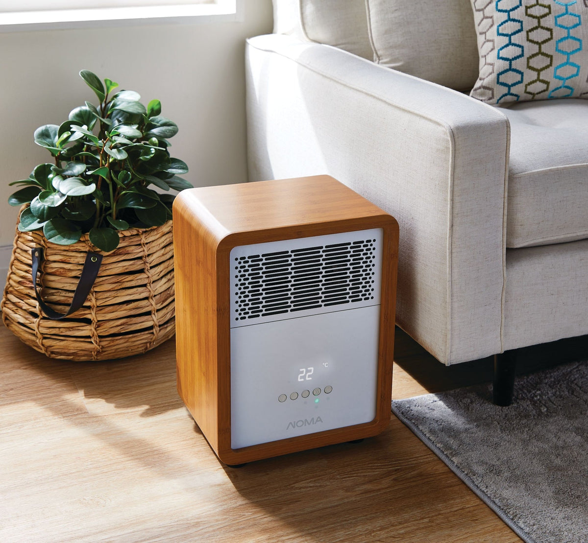 NOMA 3-Setting Cabinet Heater with Child Lock, Quartz and Radiant Heating, Wood Grain Finish