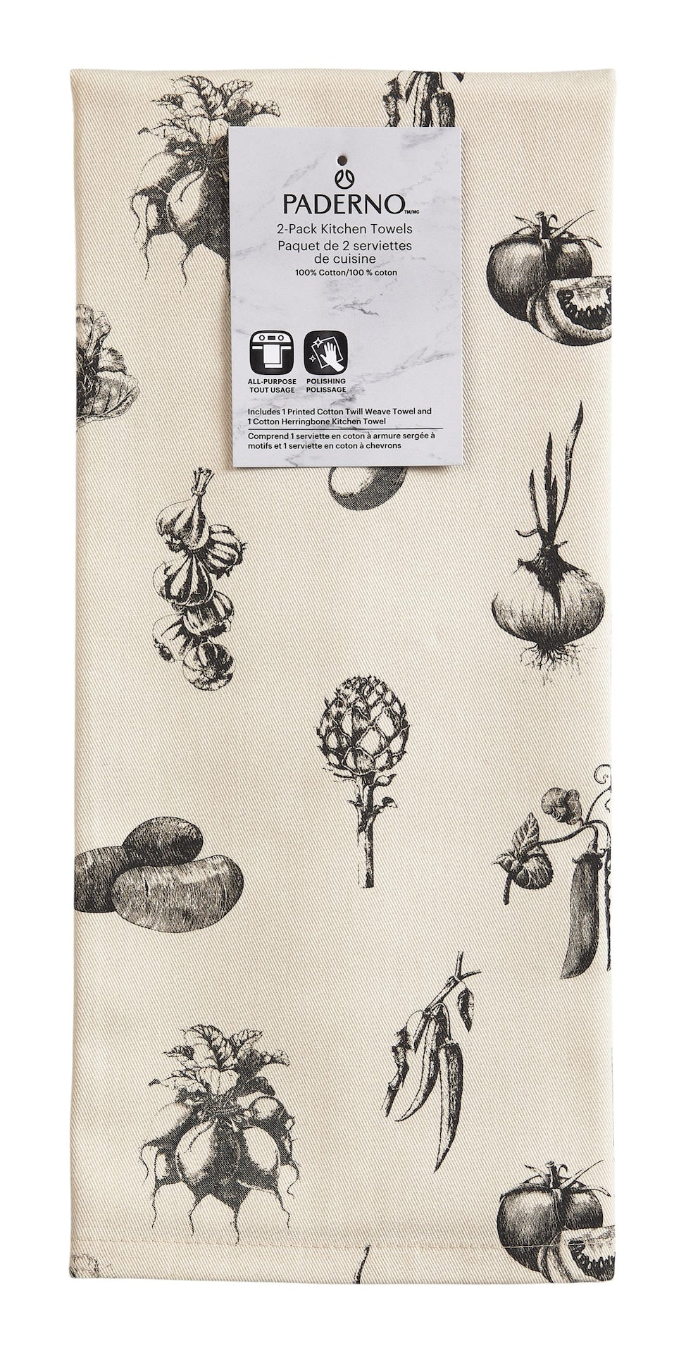 PADERNO All-Purpose Cotton Kitchen Towels, Grey, 2-pk