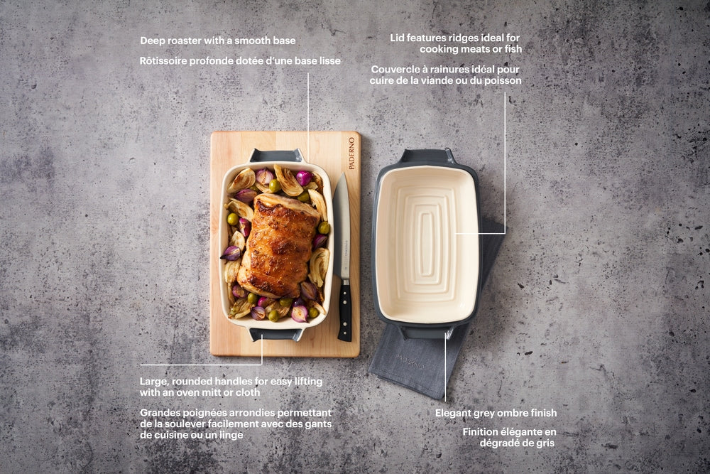 PADERNO Ceramic Roaster Set, Grey, 15 x 8.5-in, 2-pk