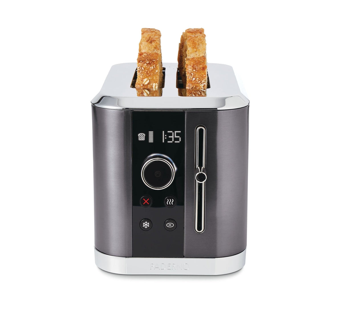 PADERNO Even Heat Wide Slots Toaster with 9 Settings, Black Stainless Steel, 2-Slices