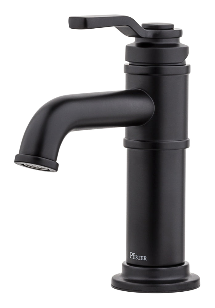 Pfister Breckenridge Single Handle High Arc Bathroom Sink Faucet, Push & Seal Drain, WaterSense Certified, Black