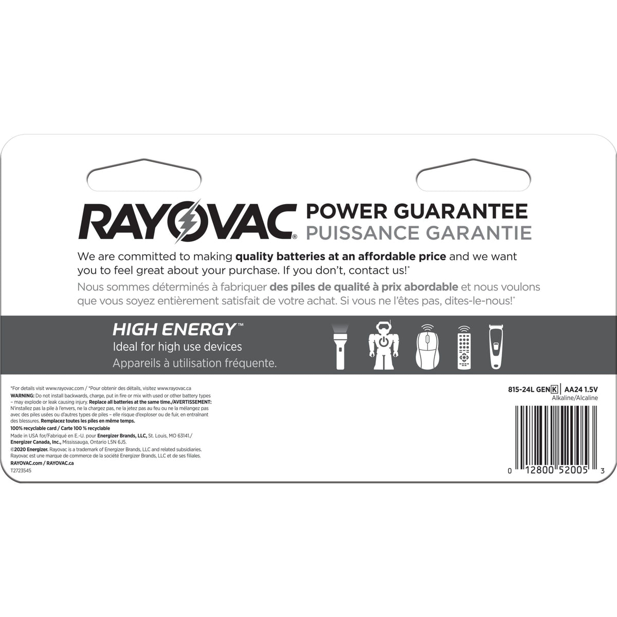 Rayovac HIGH ENERGY AA Alkaline Batteries, Long Lasting, All Purpose, 24-pk