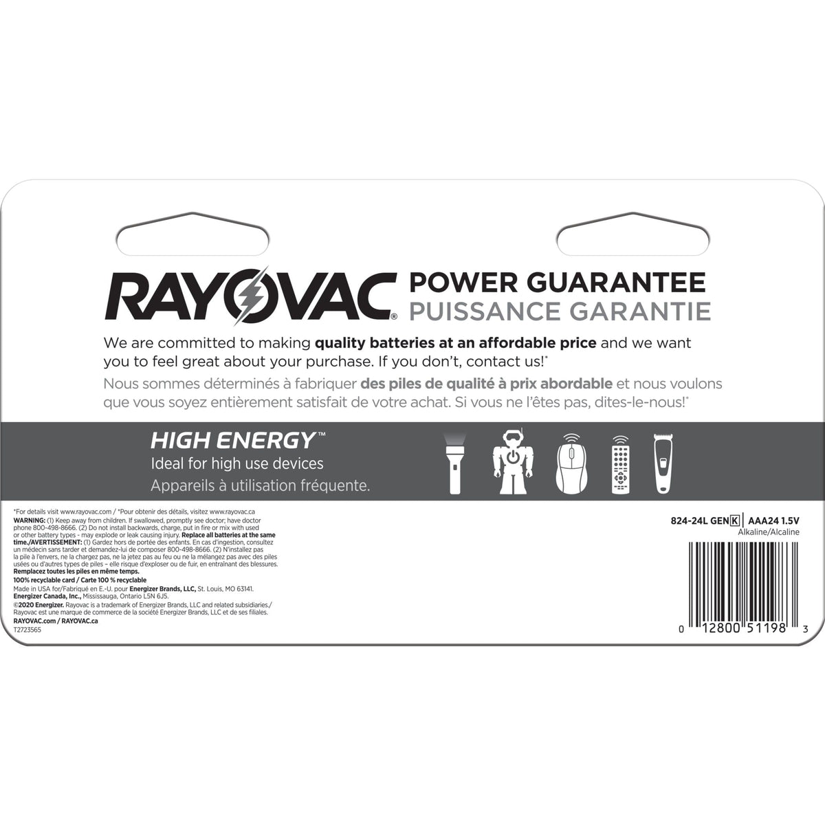 Rayovac HIGH ENERGY AAA Alkaline Batteries, Long Lasting, All Purpose, 24-Pk
