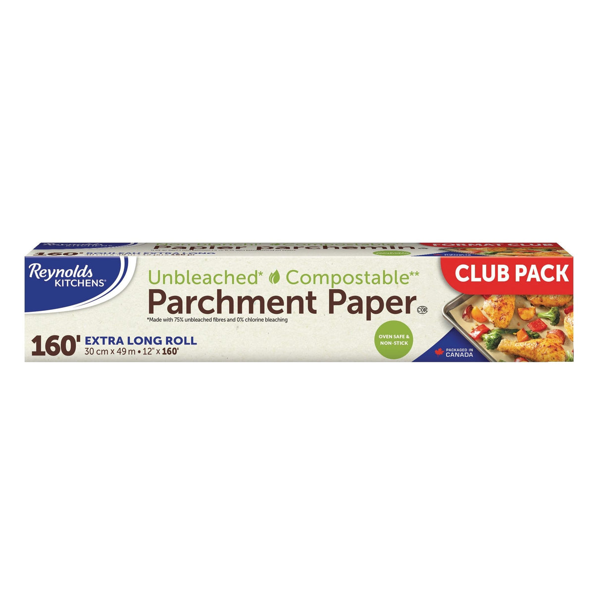 Reynolds Kitchens Unbleached Compostable Parchment Paper, Extra-Long Roll, 12-in x 160-ft
