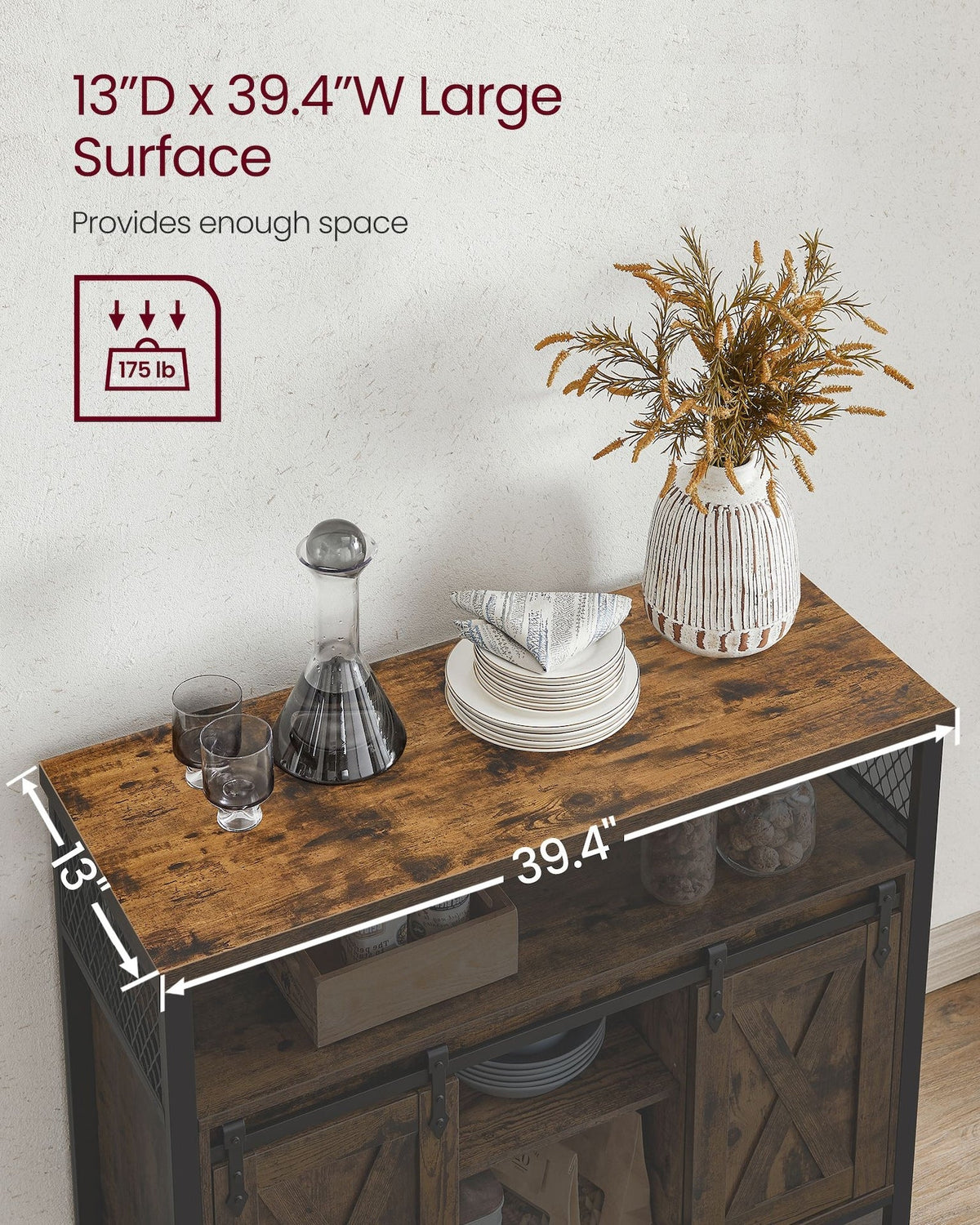 Songmics Home Brown Buff Sideboard Storage with Sliding Doors