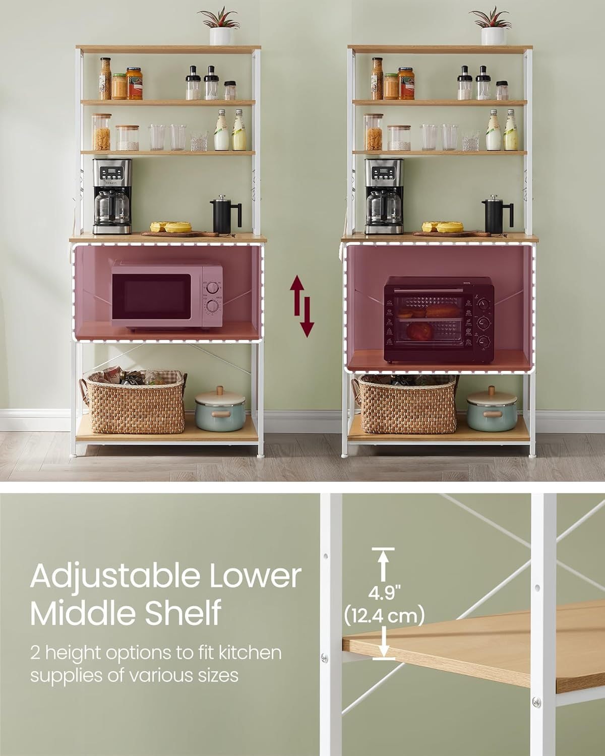 Songmics Home Oak/White Baker's Rack with 4 AC Outlets