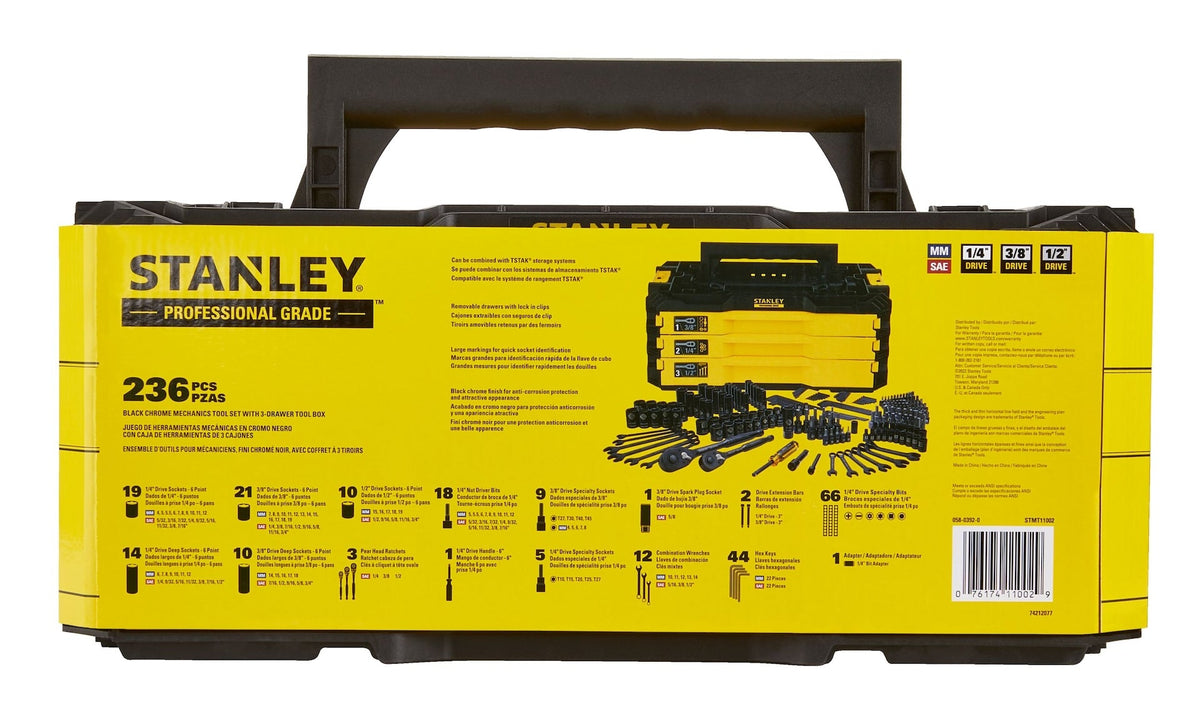 Stanley Professional Grade Black Chrome Socket Set, SAE/Metric, 236-pc