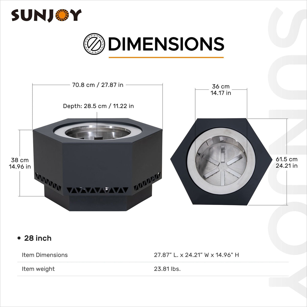 Sunjoy Lawrence Hexagonal Low Smoke Firepit, 28-in