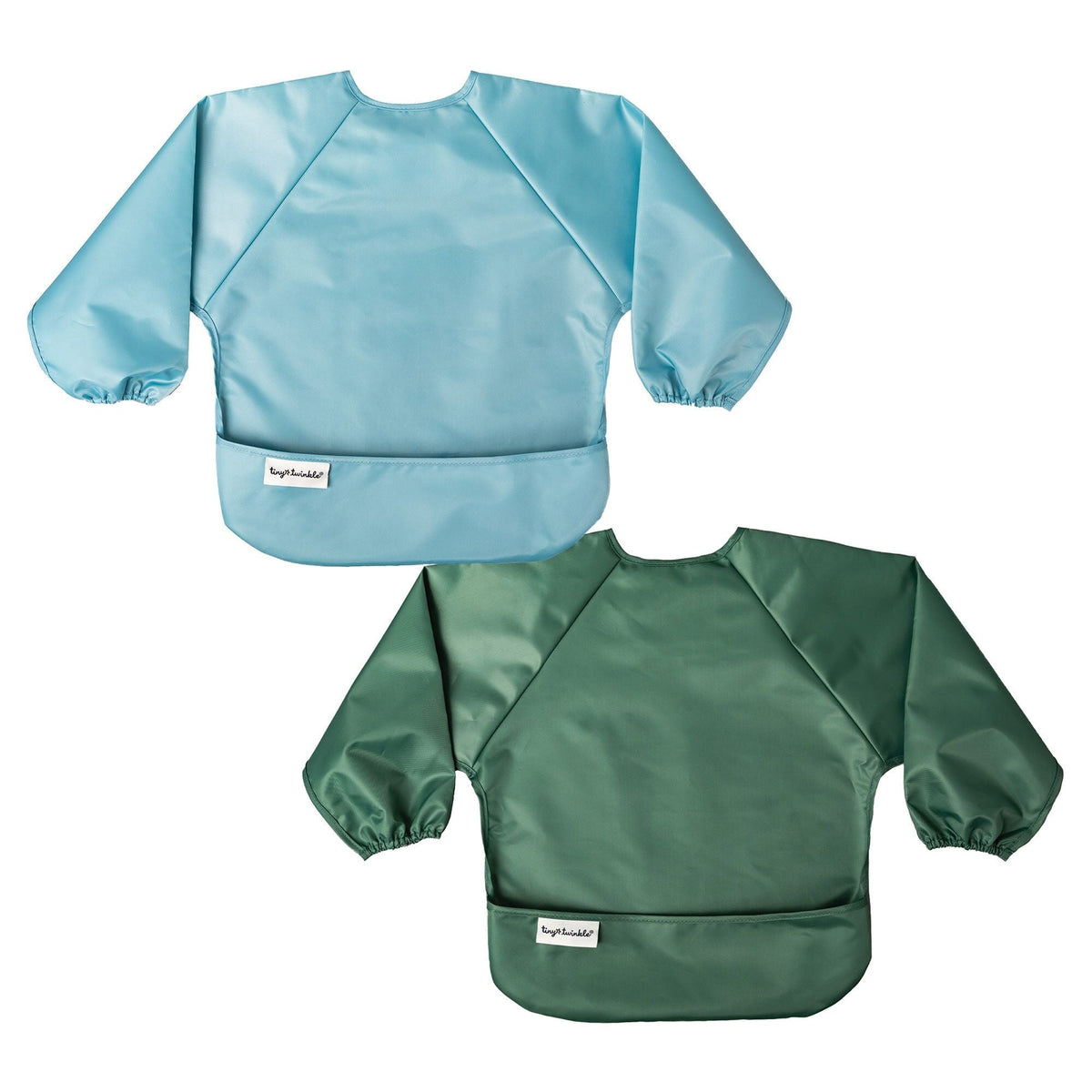 Tiny Twinkle Mess-Proof Apron Bibs, Slate/Olive, 2-pk