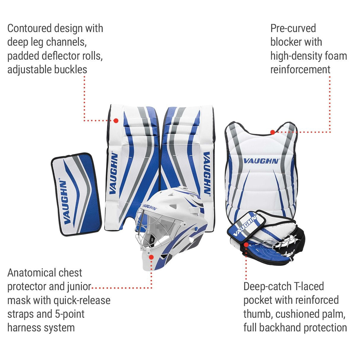 Vaughn Street Hockey Goalie Complete Protection Box Set, Youth, Right, 22-in