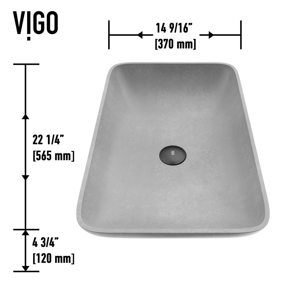 VIGO Lorca Gothic ConcretoStone 22x15-in Deep Grey Bathroom Sink/Basin with Rectangular Vessel