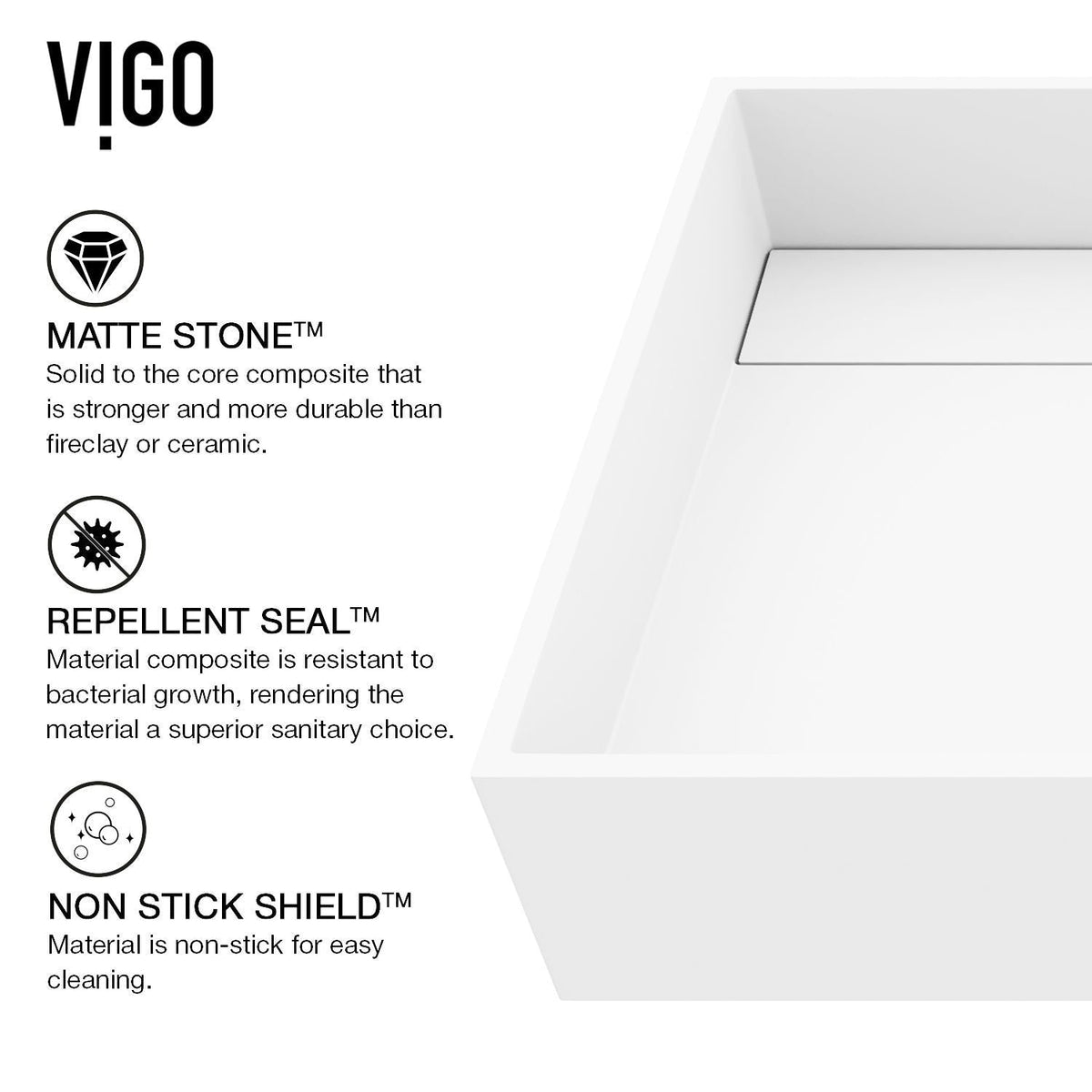 VIGO Montauk MatteStone 23x15-in Deep White Bathroom Sink/Basin with Rectangular Vessel