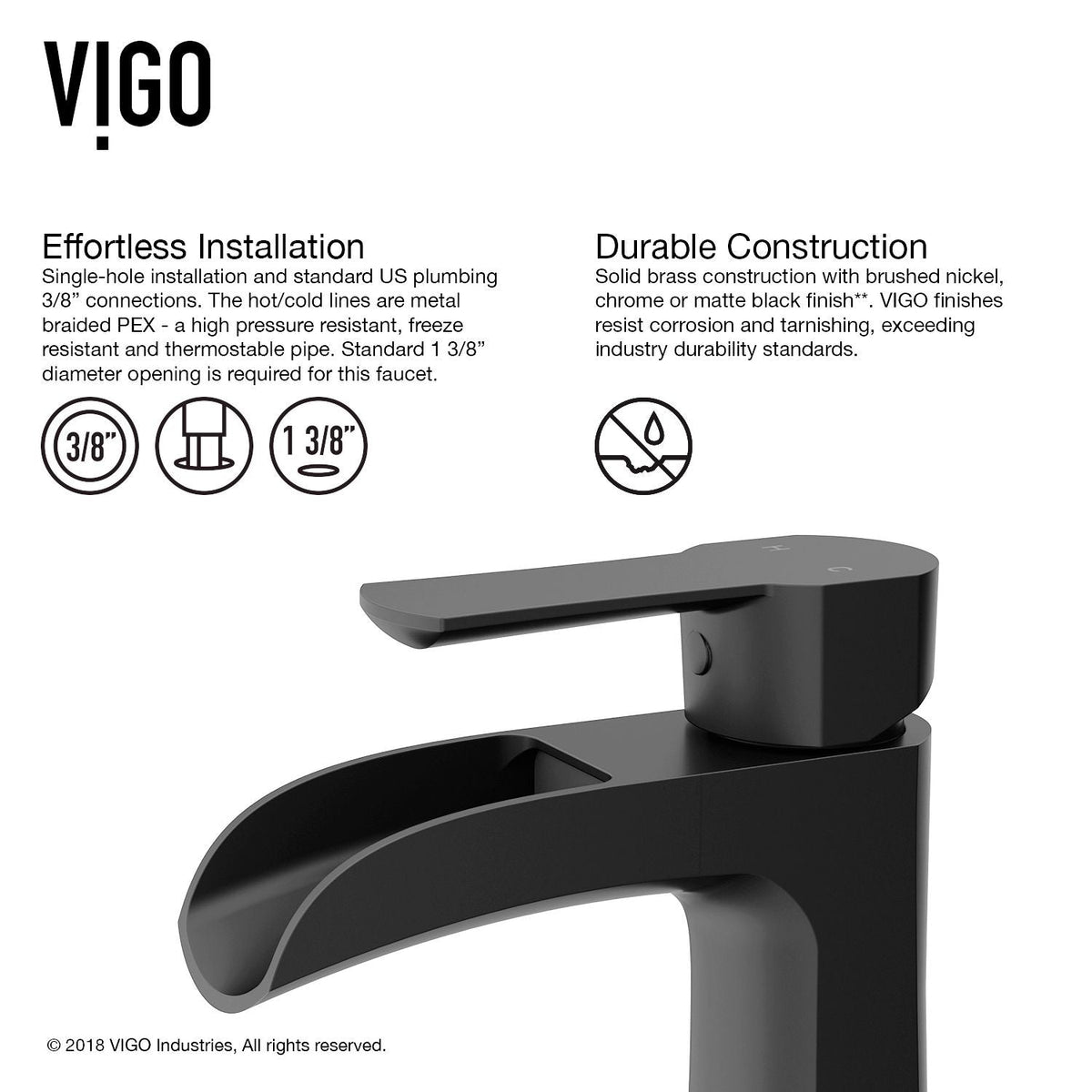 VIGO Paloma Single Handle Single Hole Bathroom Sink Faucet, WaterSense Certified, Matte Black
