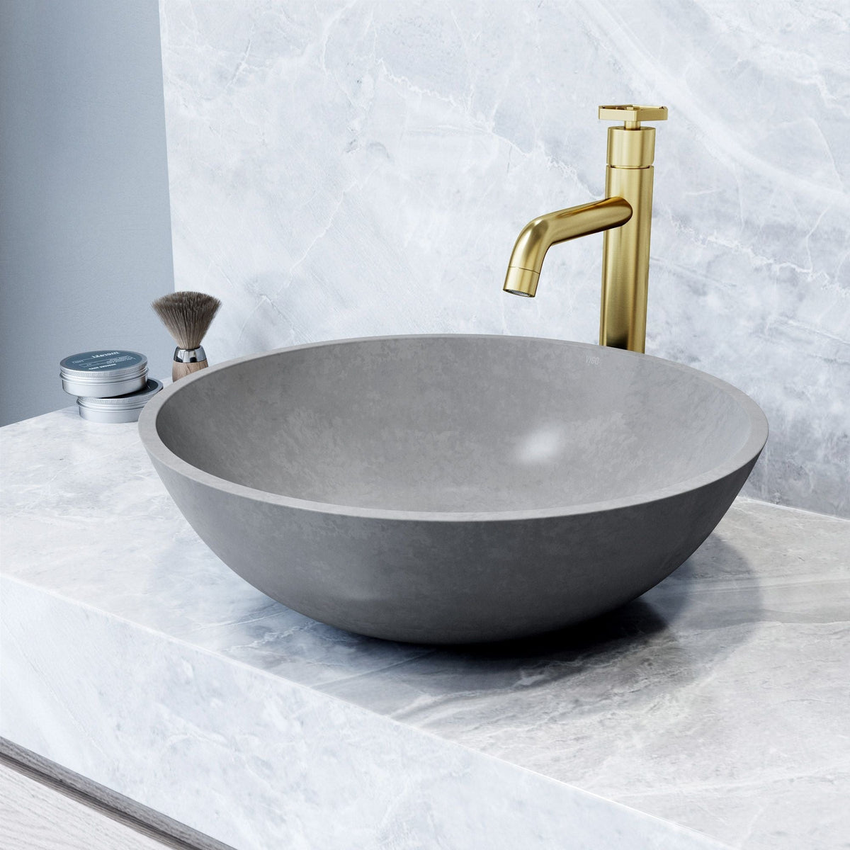 VIGO Ravenna Gothic ConcretoStone 16x16-in Deep Grey Bathroom Sink/Basin with Round Vessel