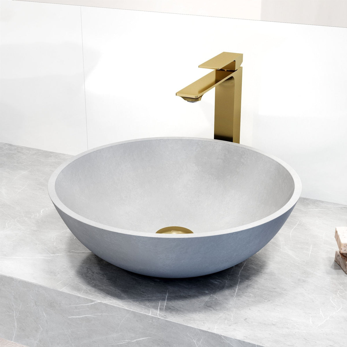 VIGO Ravenna Gothic ConcretoStone Grey Bathroom Sink/Basin Set with Dunn Faucet and Round Vessel