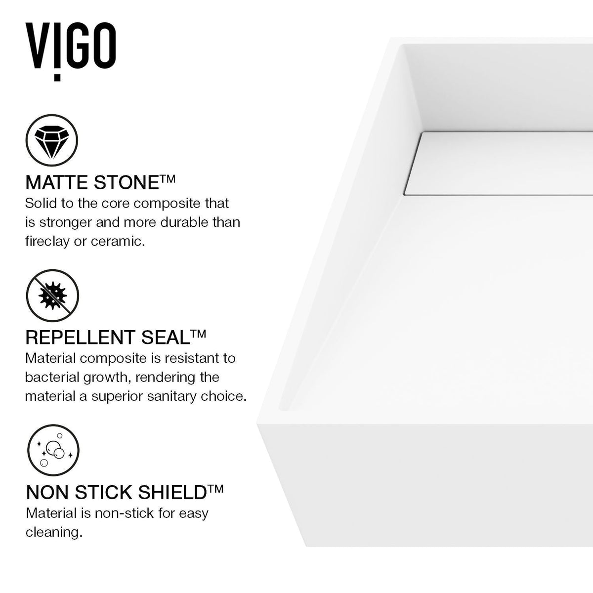 VIGO Starr Modern MatteStone 23x15-in Deep White Bathroom Sink/Basin with Rectangular Vessel