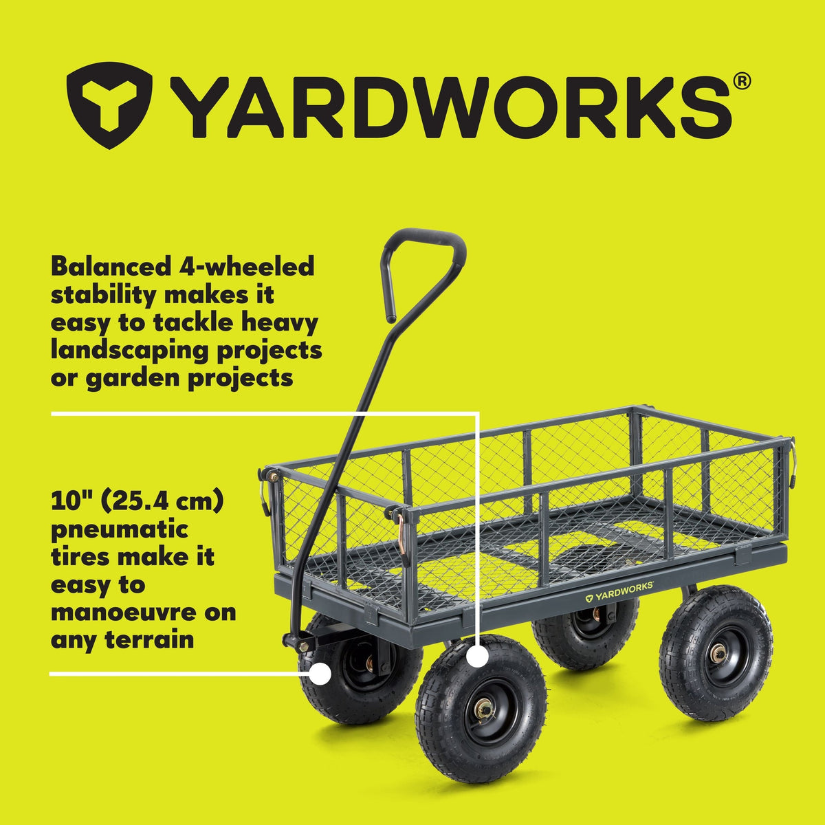 Yardworks Steel Tray 4-Wheel Removable-Sides Mesh Yard/Garden Cart 600 lb