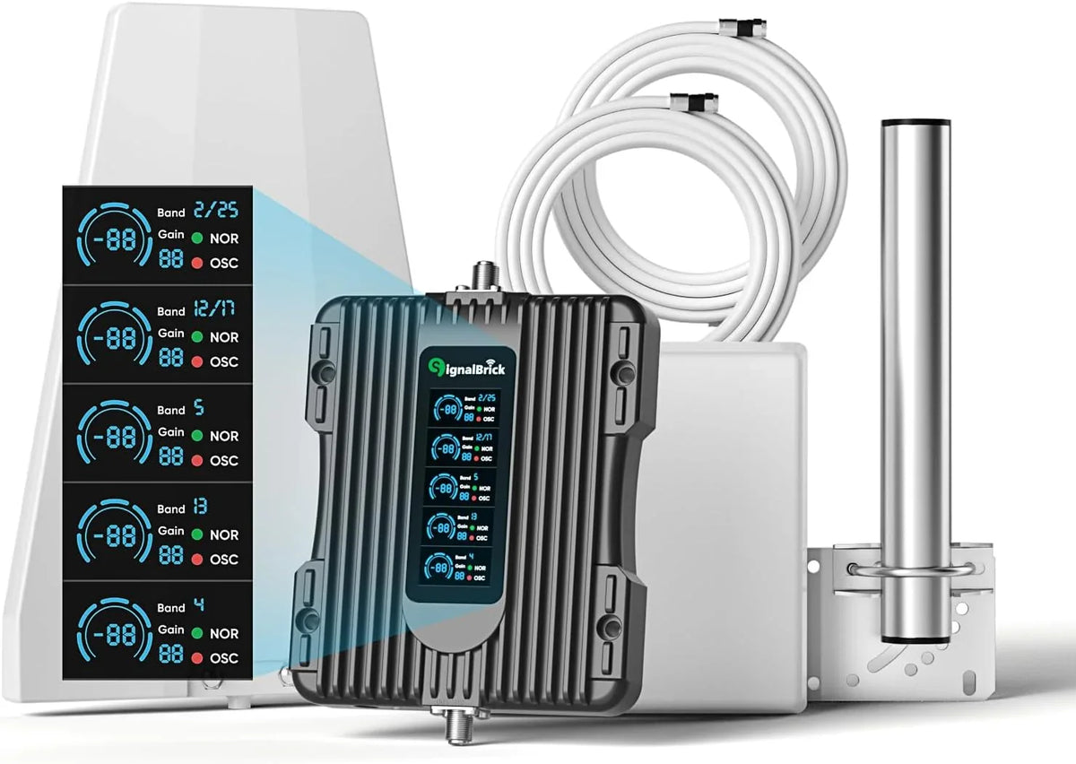 A home-use mobile phone signal booster with a liquid crystal display, a five-band mobile phone signal booster, with a coverage area of up to 5000 square feet.