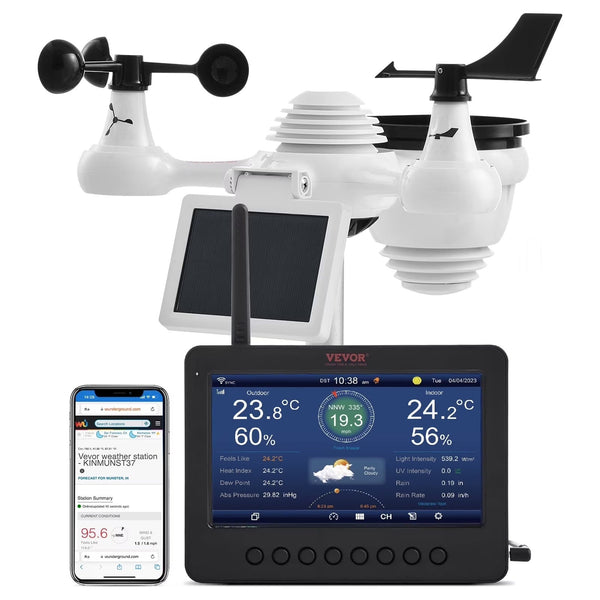 VEVOR 7-in-1 Wireless Weather Station with Wi-Fi,7 in TFT Colorful Display, Solar-Powered Outdoor Sensor, Indoor Outdoor Monitoring, Includes... O3