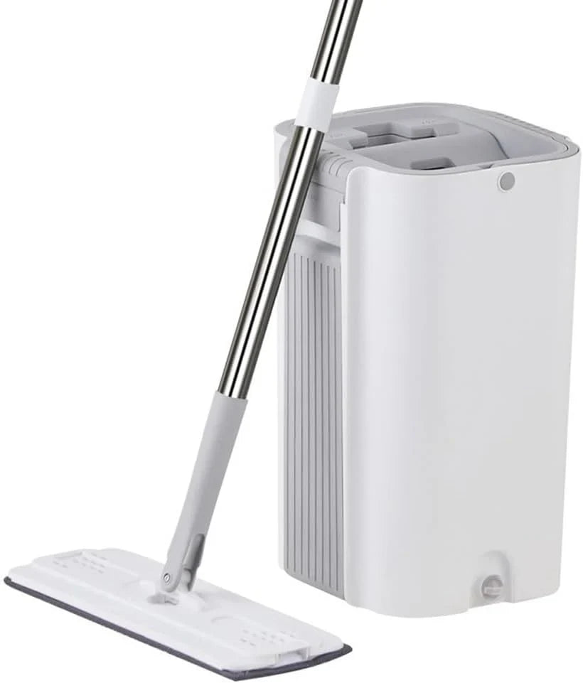 A handless flat mop set, suitable for household cleaning, with a mop bucket that can be used for both dry and wet cleaning.