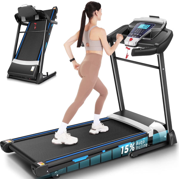 ANCHEER Folding Treadmill with 15% Auto Incline,3.25HP Ultra-silent Motor, Speed Range of 0.6~10MPH,300lb Capacity, APP Bluetooth... R4
