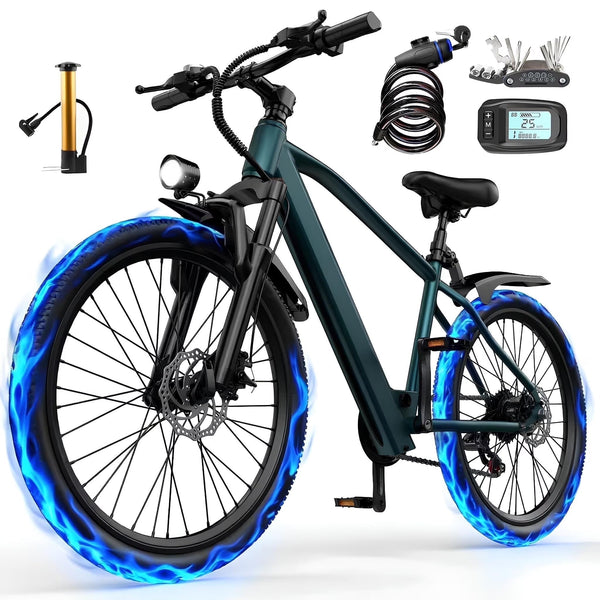 26 in Electric Bike for Adult,400W Motor,Top Speed 25MPH,40Miles Long Range,City Commuting E-bicycle With Front Fork Suspension, Dual Disc Brakes N5