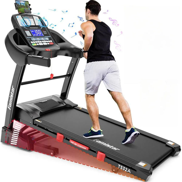 Famistar Folding Treadmill for Home with 15 Levels Auto Incline, 300LB Capcity, 10MPH Fast Speed Controls W7