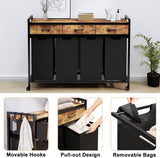 Two Laundry Hamper, Rolling Laundry Sorter with Wheels, 4 × 14.5 Gal (55 L), Pull-Out and Removable Laundry Bags, for Laundry Room, Rustic Brown