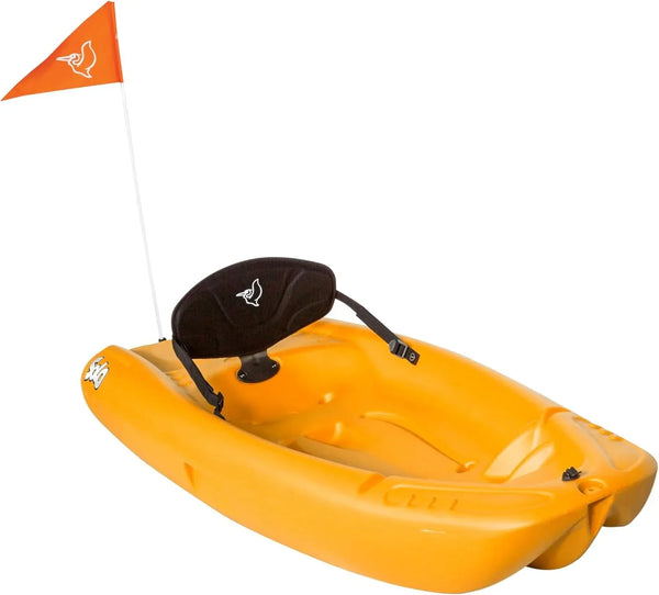 Pelican Solo EVO DLX - Kids Sit on top Kayak with Paddle and Decals - Mango - Twin Tunnel Hull with Swim up Deck - Lighweight & Durable Y0
