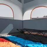 A 6-person waterproof and windproof portable family camping tent, with a double-layer structure, equipped with 1 mesh door and 5 large mesh windows - height of 10 feet × 9 feet × 78 inches (unit: inches)
