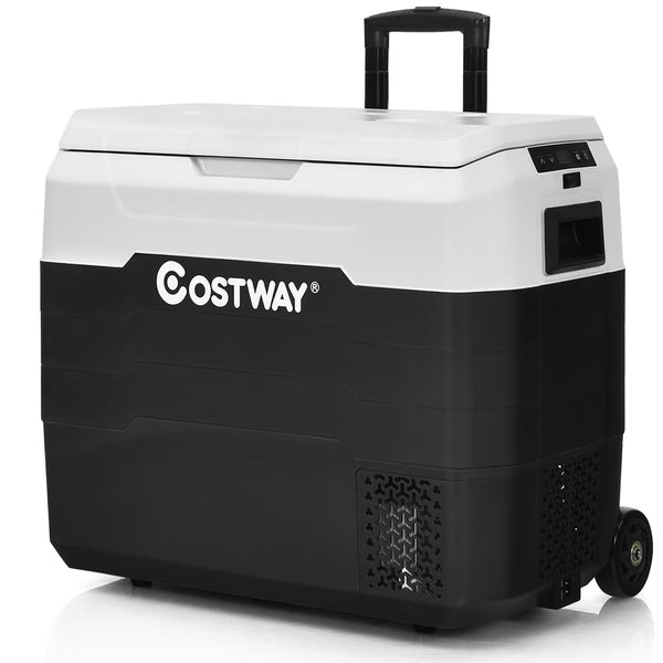 Costway 53 qt Wheeled Corded Electric Dual-Zone Portable Car Refrigerator, White T8