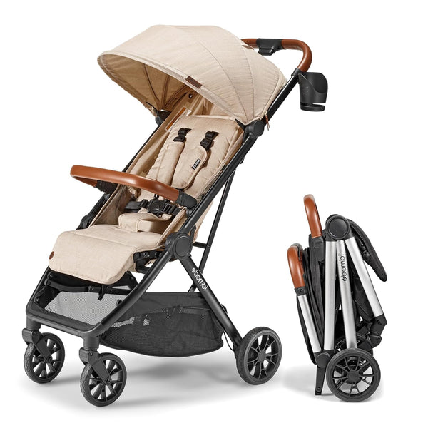 V2 Compact Baby Stroller - Premium vegetarian leather material, one-handed folding, infinitely adjustable tilt angle, aerospace-grade aluminum frame, oversized sunshade, spacious storage space, folding umbrella-style baby stroller - Desert Berry Colo R8