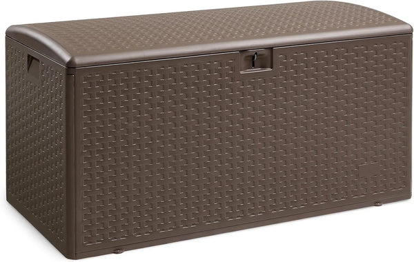 Outdoor patio storage box - 150 gallons. Loft box, waterproof and highly resistant to weather, suitable for furniture cushions and gardening tools, brown color scheme. S0